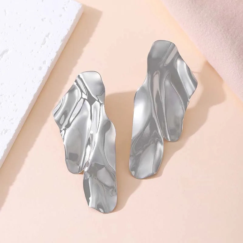 Vintage Metal Irregular Pleated Stud Earrings