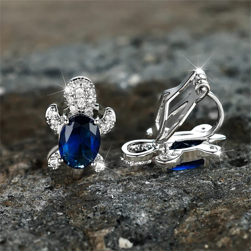 Small Clip White Zircon Round Stone Earrings