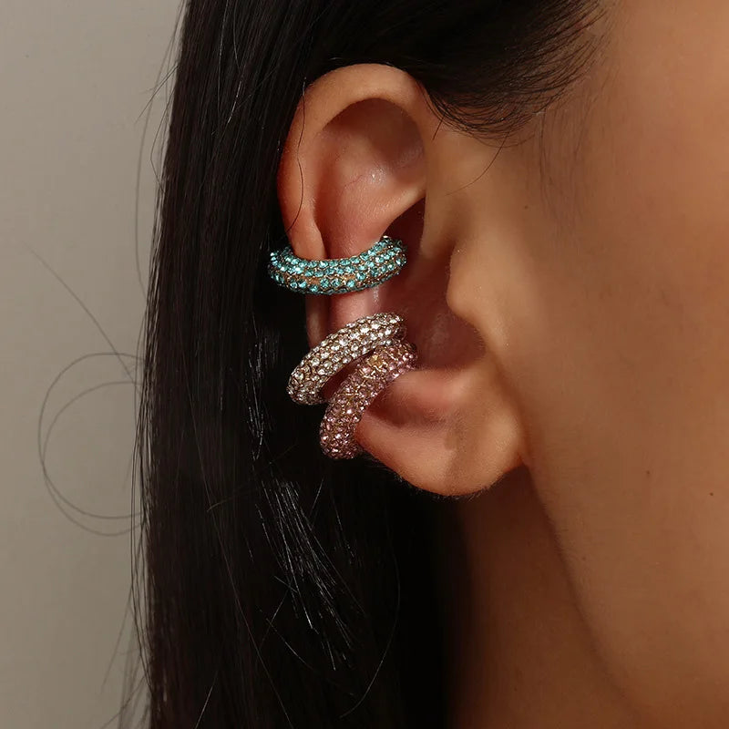 C-Shape Colorful Rhinestones Bohemian Ear Cuff Luxury Clip On