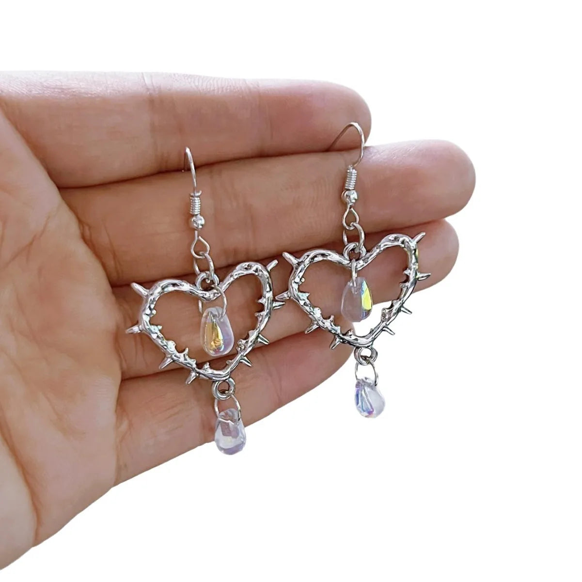 Star Thorn Heart Colored Crystal Pendant Ear Hooks