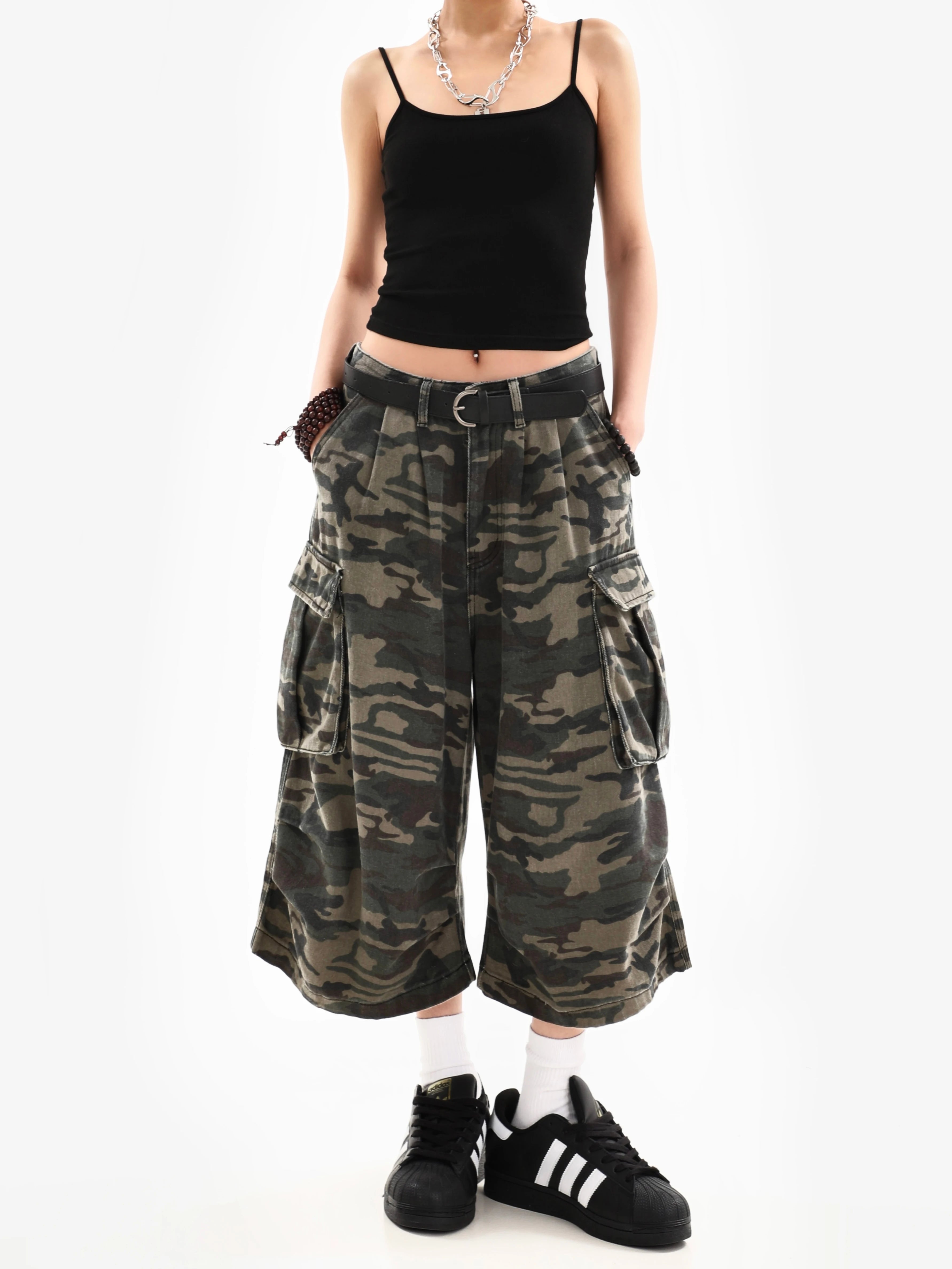 Camouflage Unisex Loose Capris Street Style Cargo Shorts