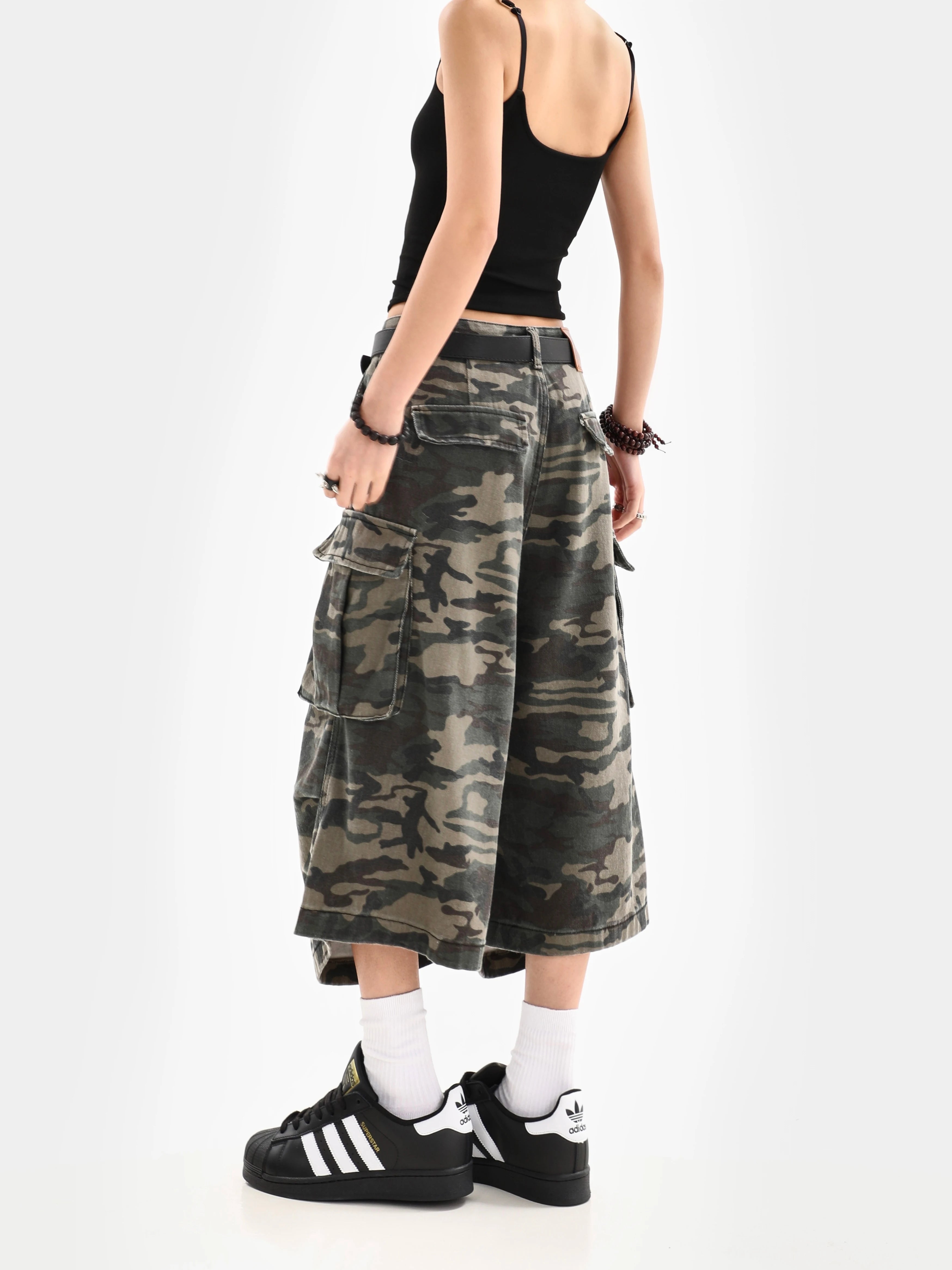 Camouflage Unisex Loose Capris Street Style Cargo Shorts