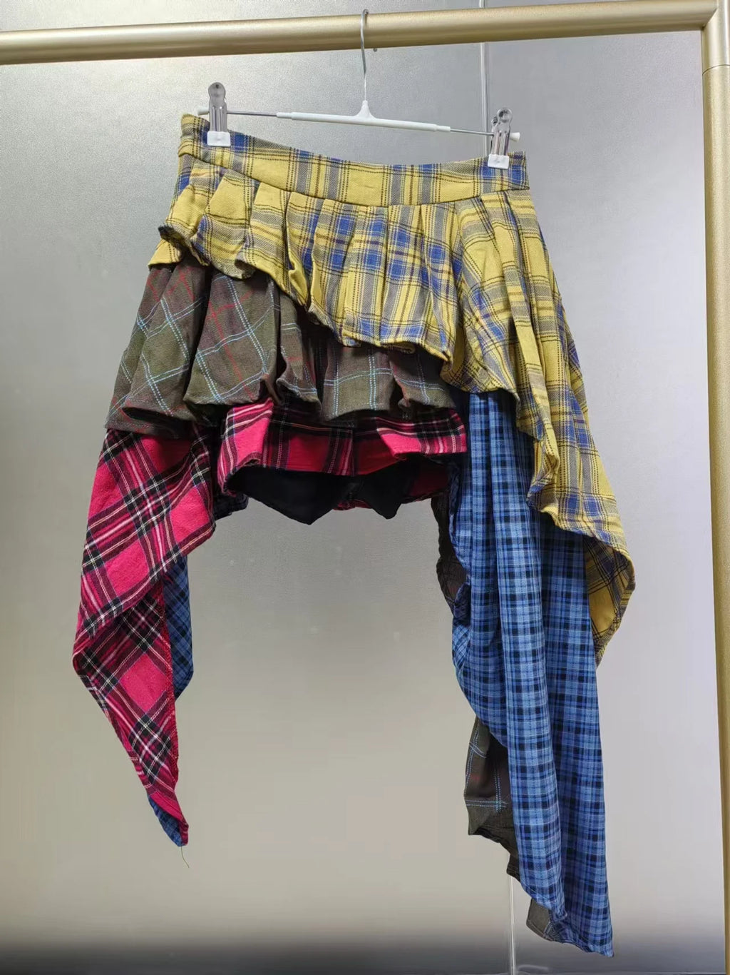 New Fashion Cotton Plaid Patchwork Irregular Skirt