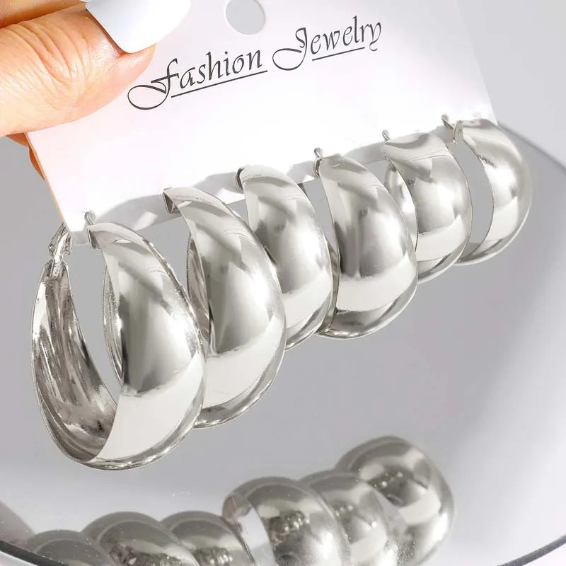 6Pcs/Set Vintage Gold Color Big Circle Hoop Earring Set