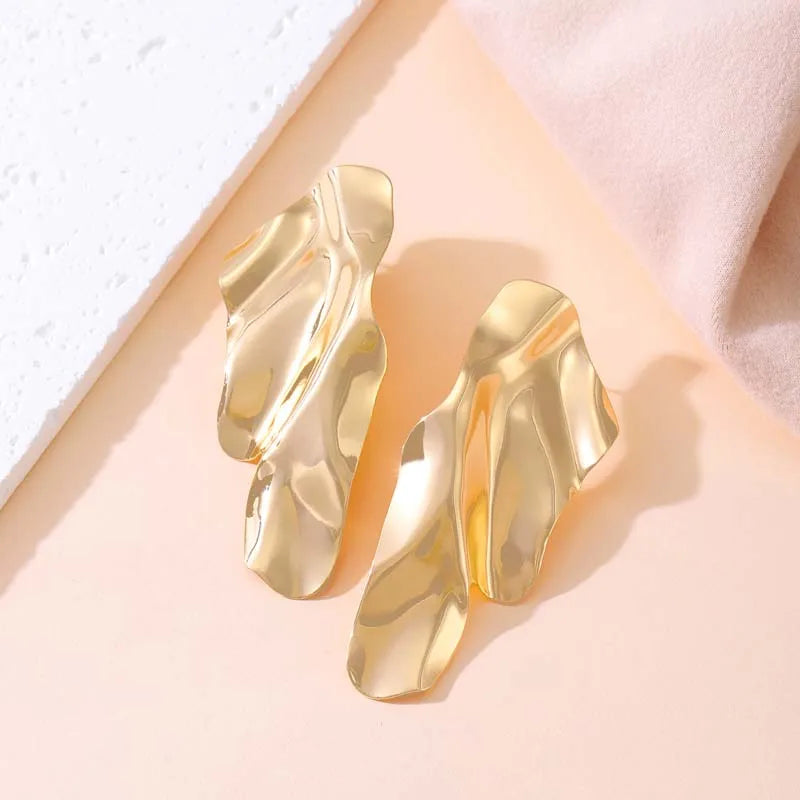 Vintage Metal Irregular Pleated Stud Earrings