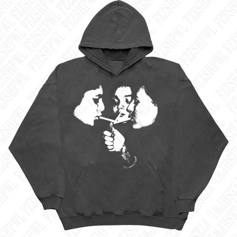 2000s Goth Harajuku Graphic Print Y2K Hooded Sweatshirt