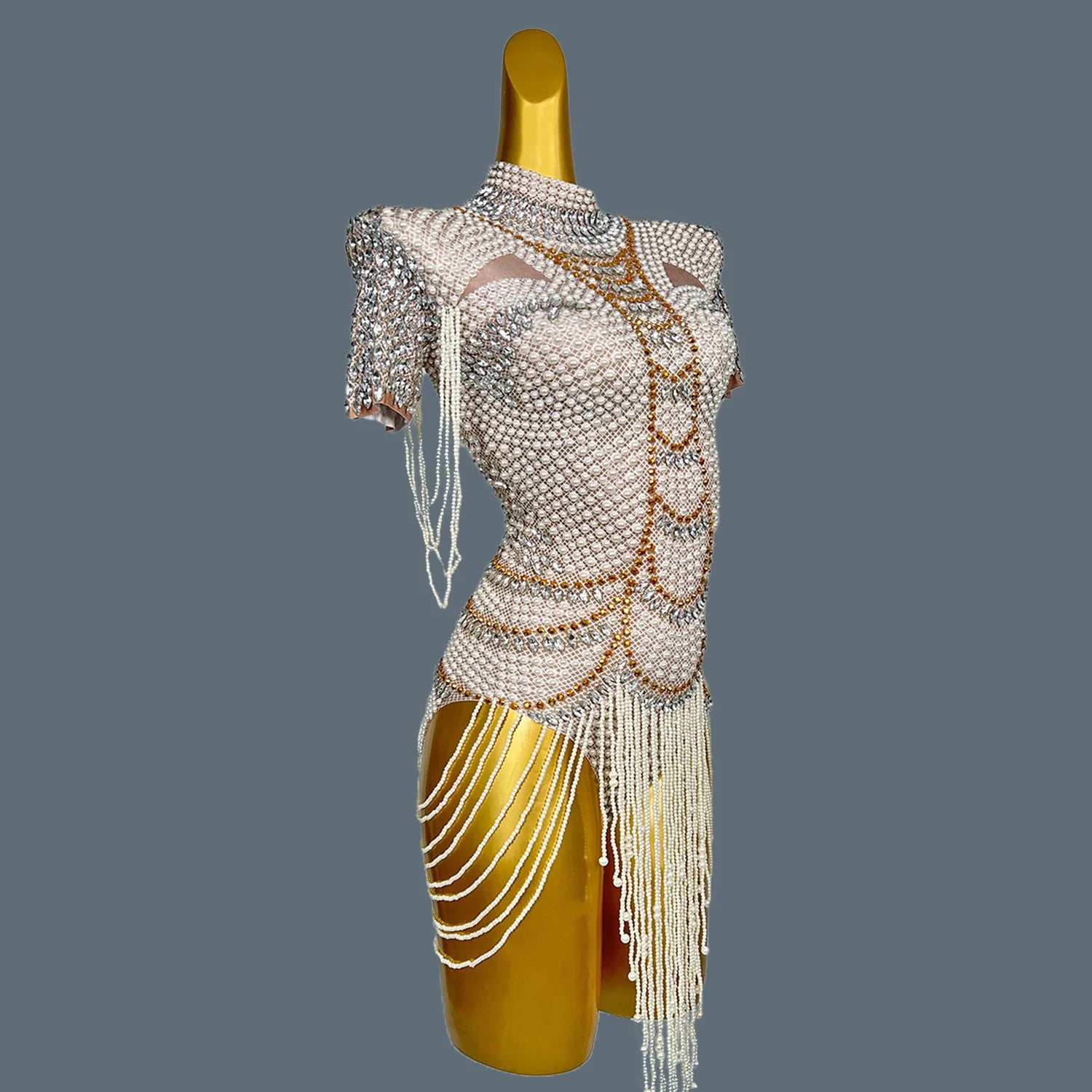 White Beaded Pearls Bodysuit