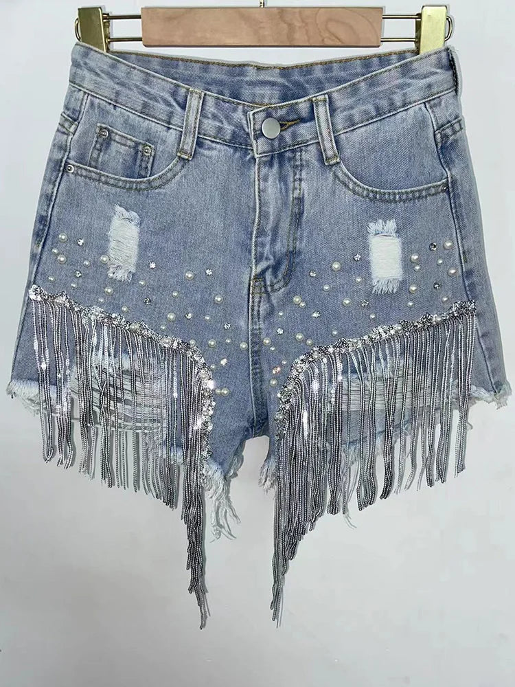Summer Elegant Shorts Lady Tassel Beading