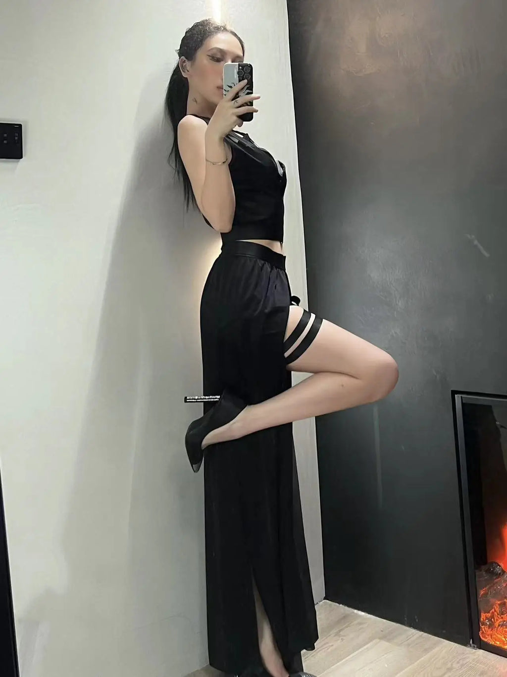 Goth Club Mesh Sexy Summer Corsets Skirt Set