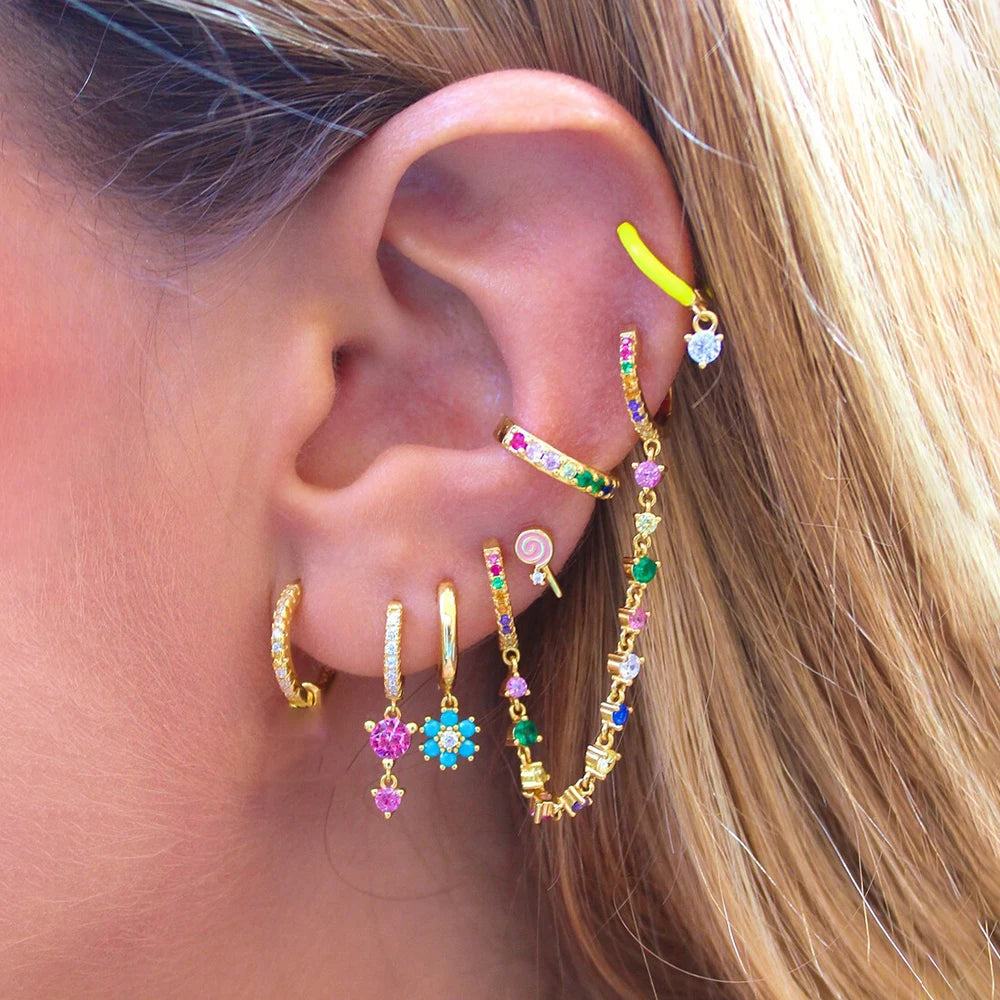 Crystal Chain Drop Earrings Stainless Steel