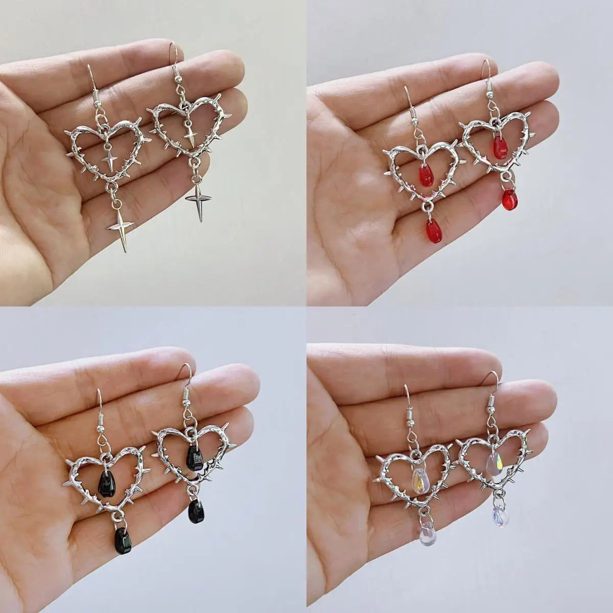 Star Thorn Heart Colored Crystal Pendant Ear Hooks