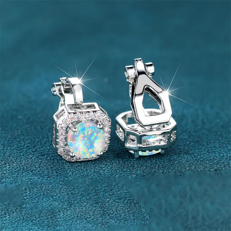 Small Clip White Zircon Round Stone Earrings