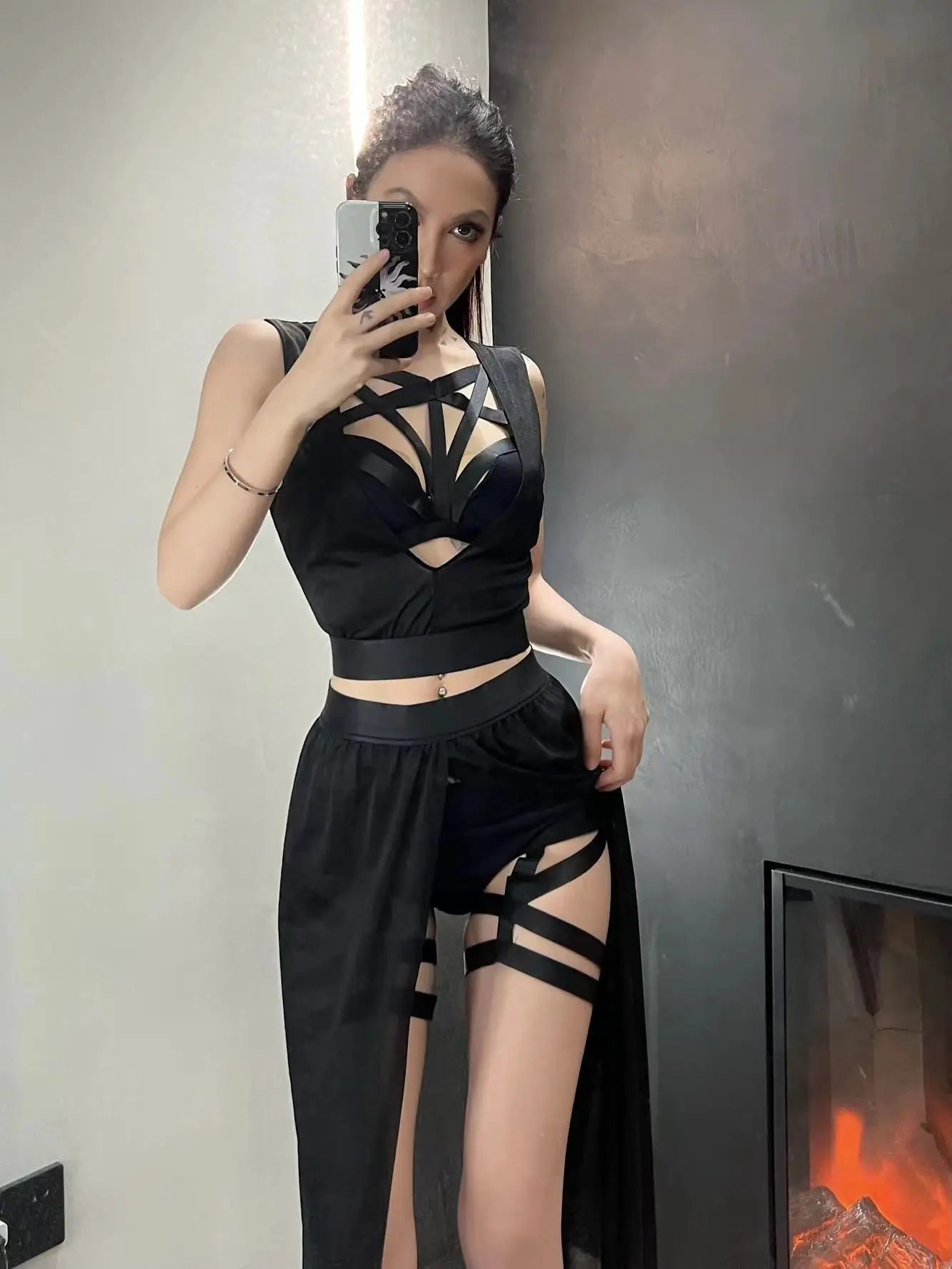 Goth Club Mesh Sexy Summer Corsets Skirt Set