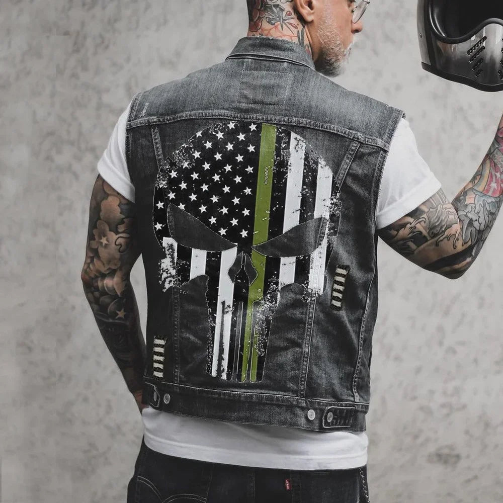 Denim Skull Jean Motorcycle Vest
