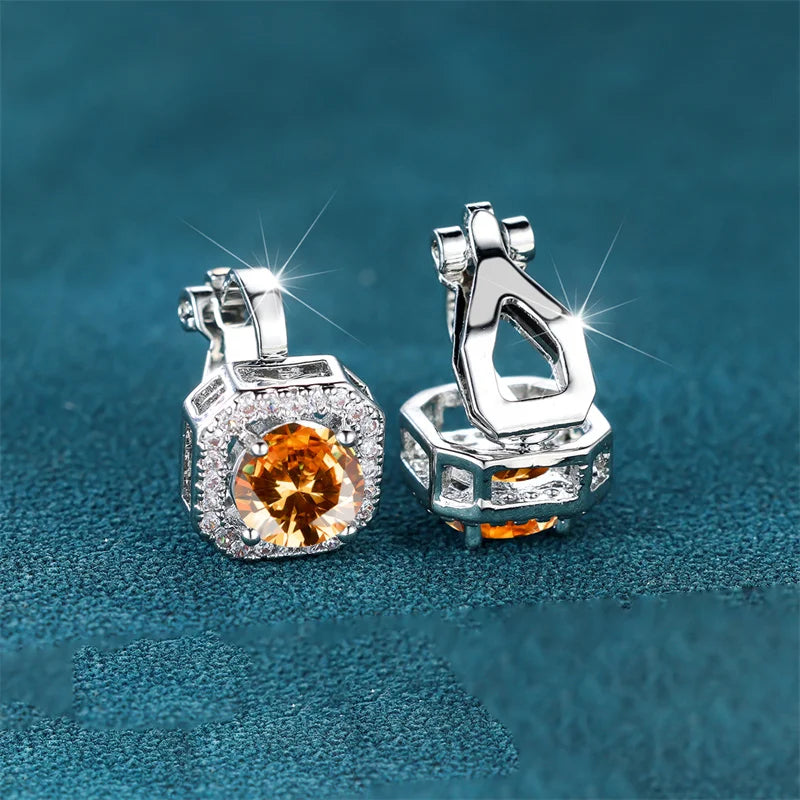 Female Cute Small Clip Earrings White Zircon Round Stone Earrings