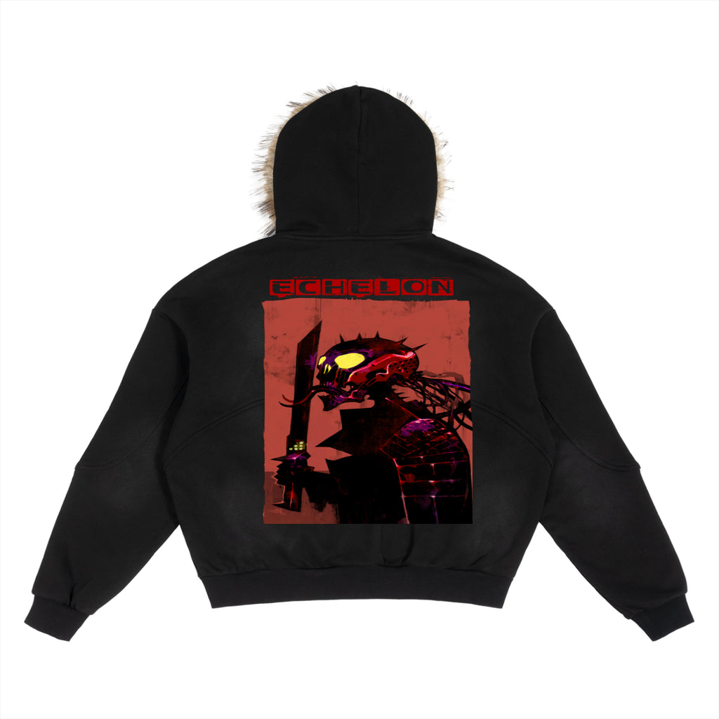 Echelon Sun Fade Boxy Detachable Fur Hoodie