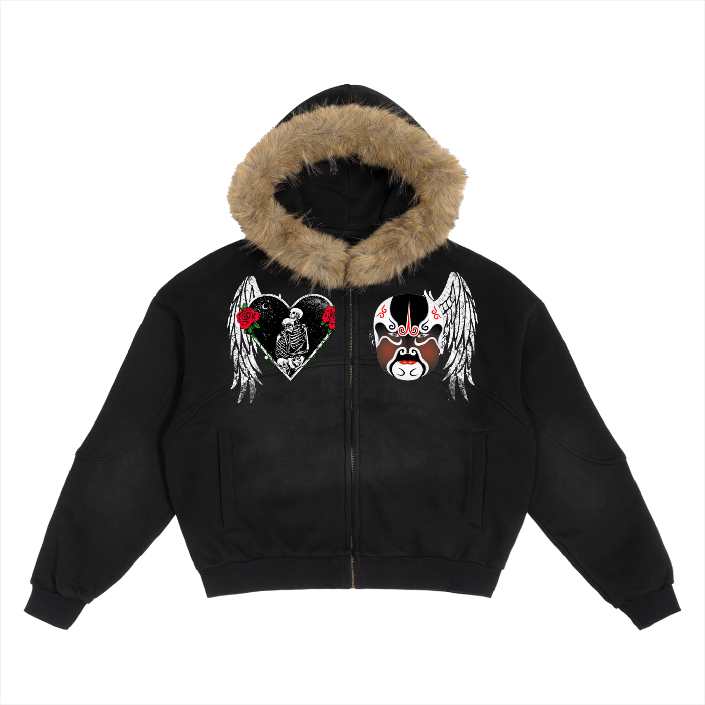 Echelon Sun Fade Boxy Detachable Fur Hoodie