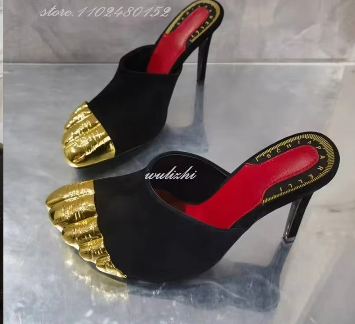 Big Bow Golden Toes Five Split Toes Sexy Stiletto