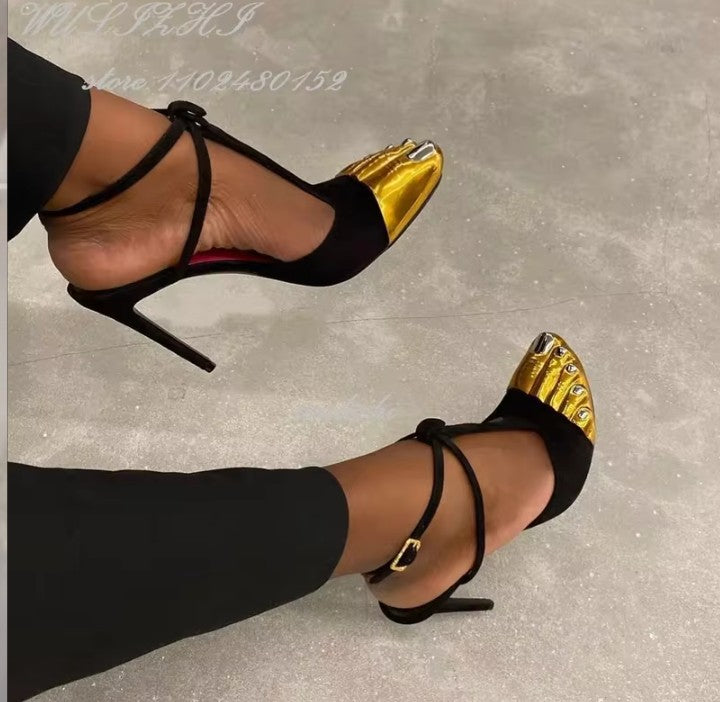 Big Bow Golden Toes Five Split Toes Sexy Stiletto