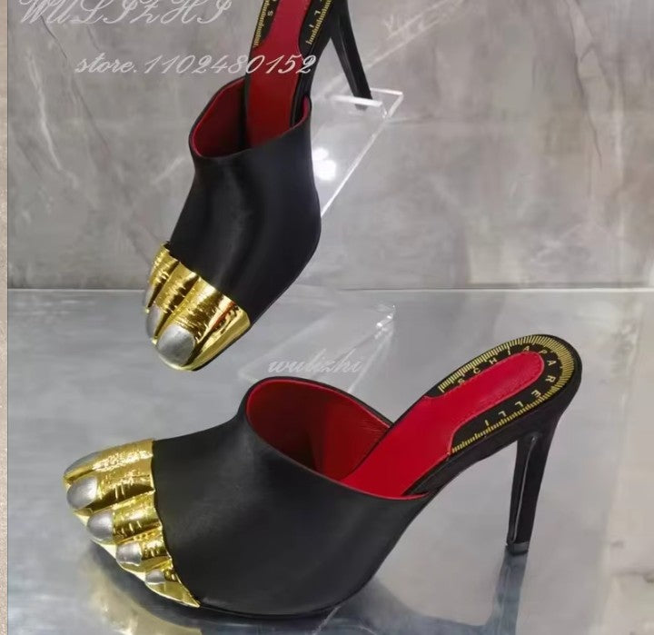 Big Bow Golden Toes Five Split Toes Sexy Stiletto