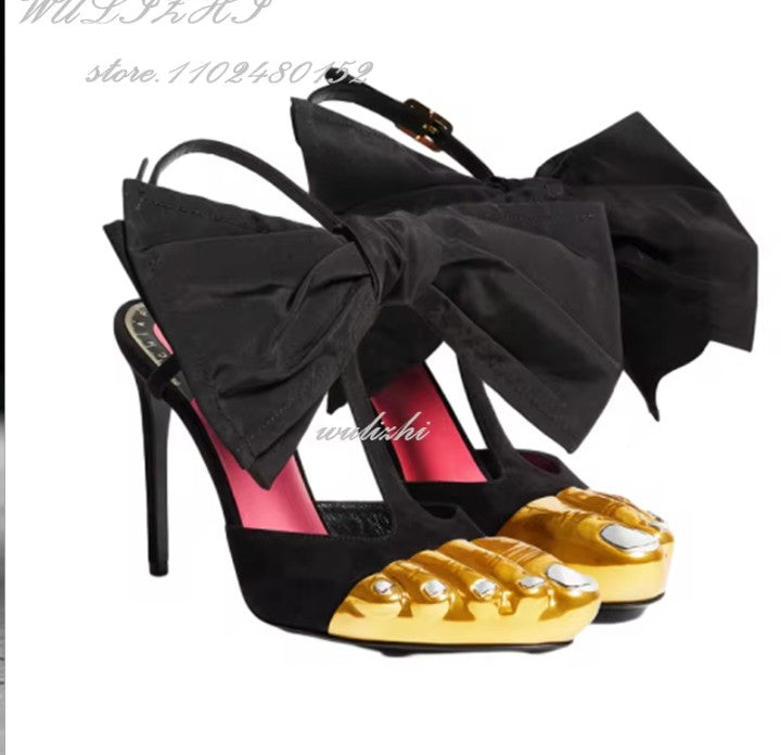 Big Bow Golden Toes Five Split Toes Sexy Stiletto