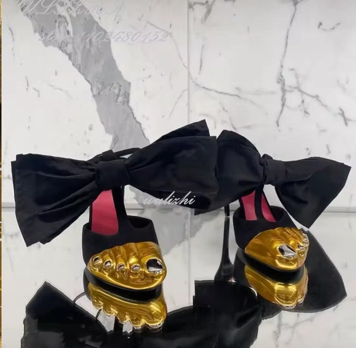 Big Bow Golden Toes Five Split Toes Sexy Stiletto